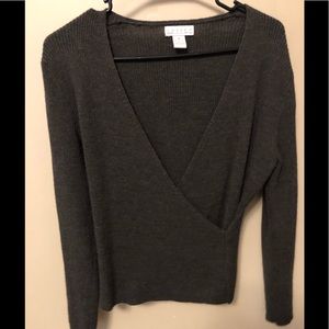 Dark green wrap v-neck sweater